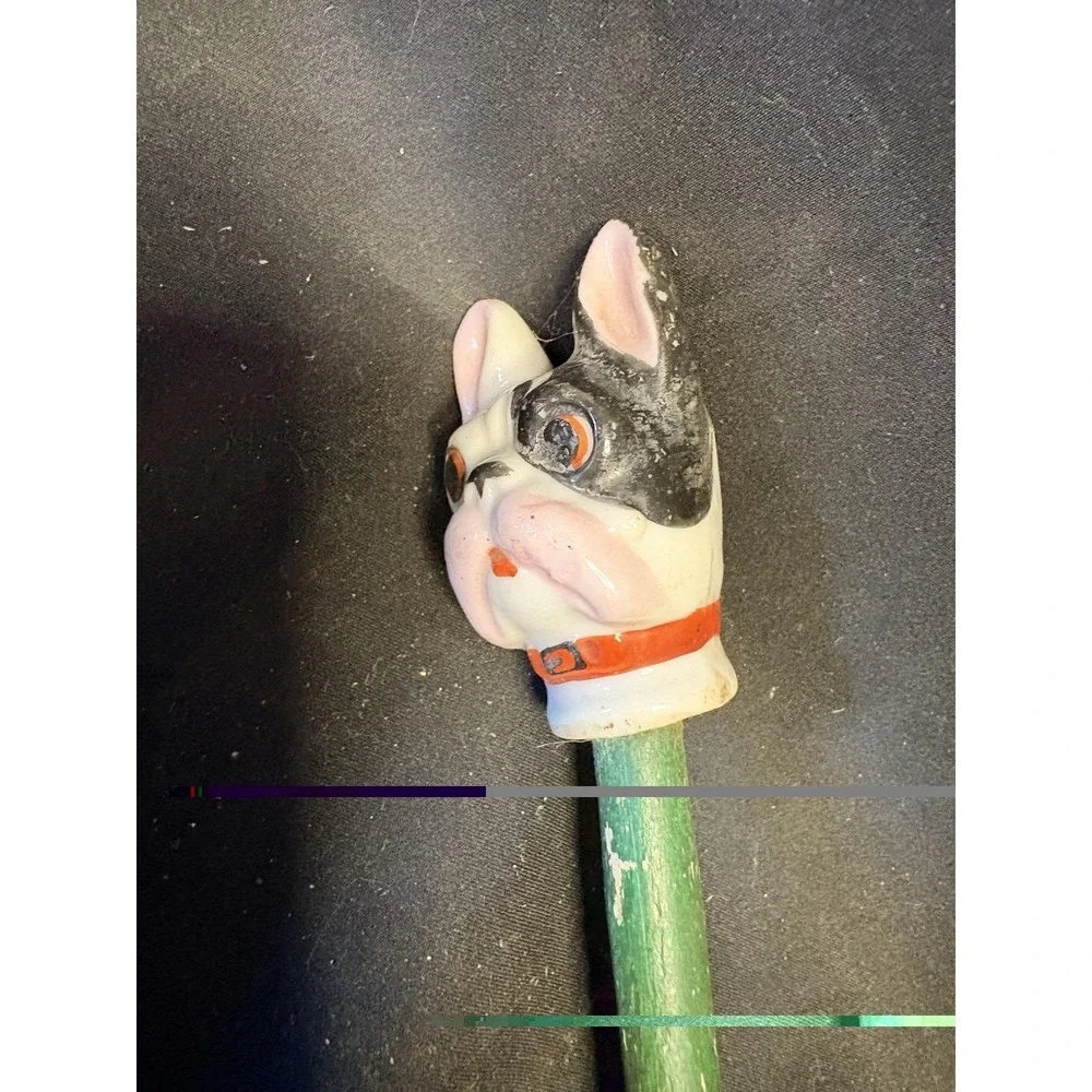 Vintage Carnival Cane Stick Porcelain French Bull Dog Head 34